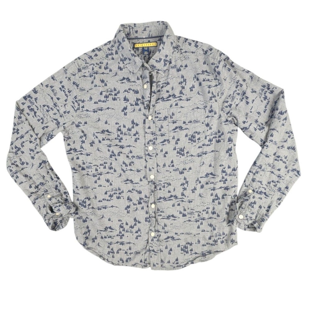Prince & Fox Mens Medium Gray Ski Mountain Print Cotton Button Down Shirt L/S